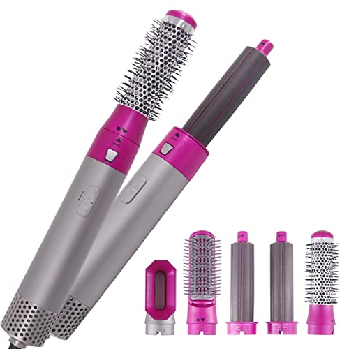 Tyfanag Hair Dryer Brush 5 in 1 Electric Blow Dryer Comb Hair Curling Wand Detachable Brush Kit Negative Ion Hair Curler Curling Iron (Color : 5 in1 hot air Brush, Plug Type : US Plug)