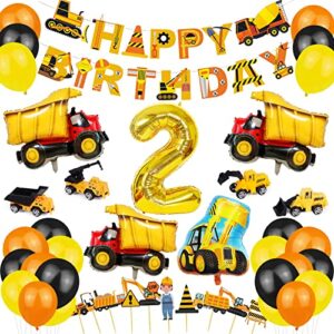 refasy birthday decorations for boys,construction party supplies for 2nd birthday dump truck and digger balloons,birthday banner,cupcake toppers for kids birthday party