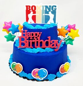boxing themed 7 piece boxer birthday cake topper set
