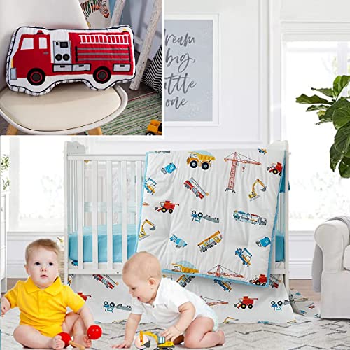 Brandream Boys Fire Truck Pillow & Construction Cars Baby Crib Bedding Set