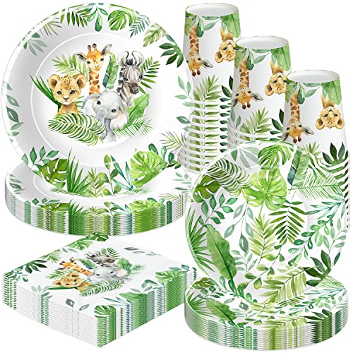 HIPVVILD Safari Jungle Theme Party Supplies For Boys - Jungle Safari Birthday Baby Shower Decorations Tableware Include 9" Party Plates, 7" Plate, Cups, Napkins, Safari Party Decorations | Serve 48