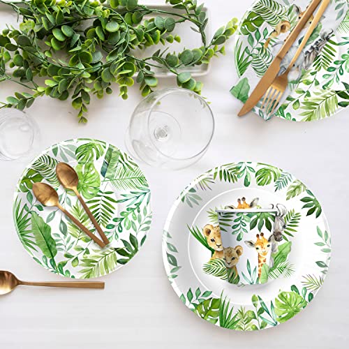 HIPVVILD Safari Jungle Theme Party Supplies For Boys - Jungle Safari Birthday Baby Shower Decorations Tableware Include 9" Party Plates, 7" Plate, Cups, Napkins, Safari Party Decorations | Serve 48