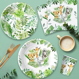 HIPVVILD Safari Jungle Theme Party Supplies For Boys - Jungle Safari Birthday Baby Shower Decorations Tableware Include 9" Party Plates, 7" Plate, Cups, Napkins, Safari Party Decorations | Serve 48