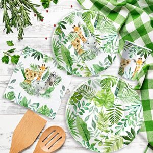 HIPVVILD Safari Jungle Theme Party Supplies For Boys - Jungle Safari Birthday Baby Shower Decorations Tableware Include 9" Party Plates, 7" Plate, Cups, Napkins, Safari Party Decorations | Serve 48