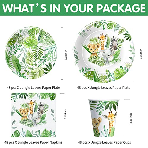 HIPVVILD Safari Jungle Theme Party Supplies For Boys - Jungle Safari Birthday Baby Shower Decorations Tableware Include 9" Party Plates, 7" Plate, Cups, Napkins, Safari Party Decorations | Serve 48