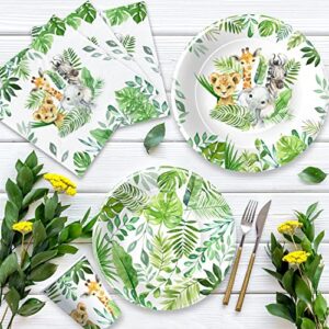 HIPVVILD Safari Jungle Theme Party Supplies For Boys - Jungle Safari Birthday Baby Shower Decorations Tableware Include 9" Party Plates, 7" Plate, Cups, Napkins, Safari Party Decorations | Serve 48