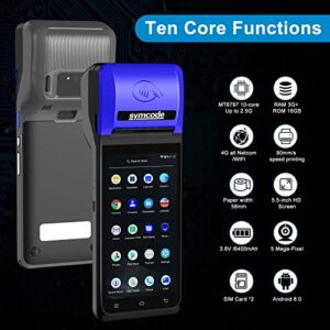 POS PDA Receipt Printer 58mm Thermal Printer with Android 8.0 OS 5.5" inch Touch Screen.Scan 1D/2D/QR barcodes. Support 4G:FDD-LTE,TD-LTE 3G: WCDMA 2G: GSM,GPRS Hot spot Bluetooth.3GB Ram +16GB ROM