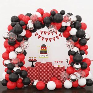 holicolor 115pcs red and black balloon garland arch kit, mixed size red, black, white, silver and confetti balloons for party baby shower retirement birthday casino decoration