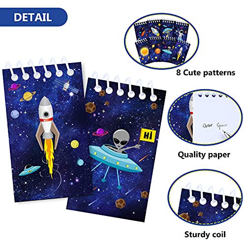 24 Pieces Outer Space Galaxy Mini Notepads, Science Astronaut Rocket Memo Spiral Tiny Notebooks Teacher Classroom Reward Supply for Boys Girls Solar System Planet Birthday Theme Party Favor