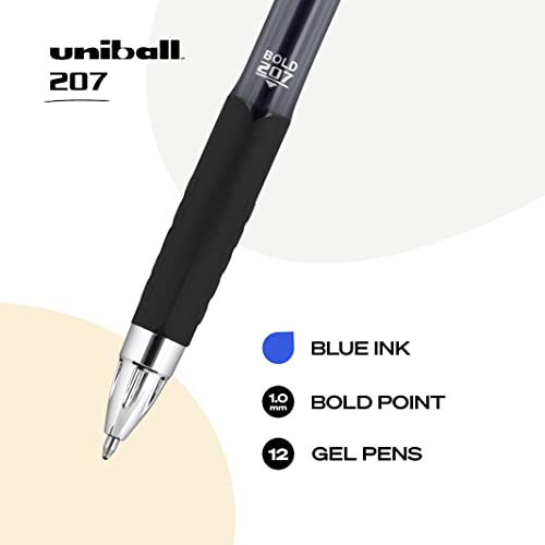 uniball Gel Pens, 207 Signo Gel with 1.0mm Bold Point, 12 Count, Blue Pens are Fraud Proof