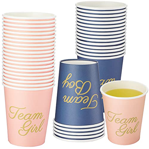 CHENGU 40 Pieces Gender Reveal Cups 9 Ounce Letters Team Girl Cups Team Boy Cups for Baby Shower Birthday Party Decoration Supplies (Simple Style, Navy Blue and Pink)