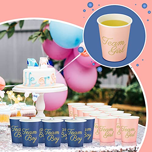 CHENGU 40 Pieces Gender Reveal Cups 9 Ounce Letters Team Girl Cups Team Boy Cups for Baby Shower Birthday Party Decoration Supplies (Simple Style, Navy Blue and Pink)