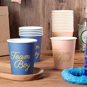 CHENGU 40 Pieces Gender Reveal Cups 9 Ounce Letters Team Girl Cups Team Boy Cups for Baby Shower Birthday Party Decoration Supplies (Simple Style, Navy Blue and Pink)