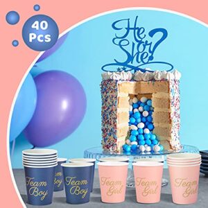 CHENGU 40 Pieces Gender Reveal Cups 9 Ounce Letters Team Girl Cups Team Boy Cups for Baby Shower Birthday Party Decoration Supplies (Simple Style, Navy Blue and Pink)