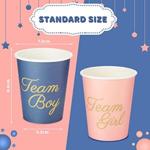 CHENGU 40 Pieces Gender Reveal Cups 9 Ounce Letters Team Girl Cups Team Boy Cups for Baby Shower Birthday Party Decoration Supplies (Simple Style, Navy Blue and Pink)