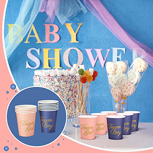 CHENGU 40 Pieces Gender Reveal Cups 9 Ounce Letters Team Girl Cups Team Boy Cups for Baby Shower Birthday Party Decoration Supplies (Simple Style, Navy Blue and Pink)