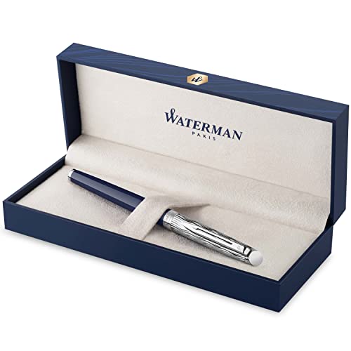 Waterman Hémisphère Rollerball Pen | Metal & Blue Lacquer | Chiselled Cap | Black Ink | Gift Box