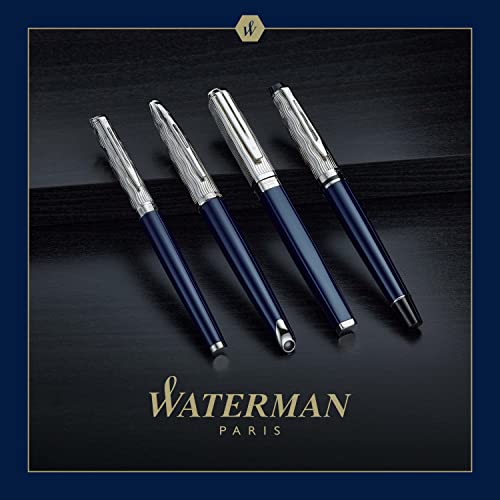 Waterman Hémisphère Rollerball Pen | Metal & Blue Lacquer | Chiselled Cap | Black Ink | Gift Box