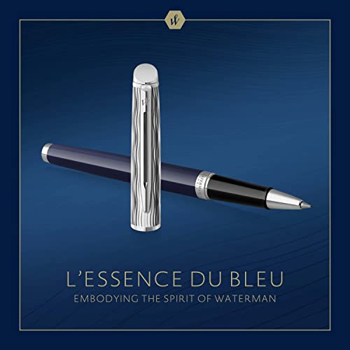 Waterman Hémisphère Rollerball Pen | Metal & Blue Lacquer | Chiselled Cap | Black Ink | Gift Box