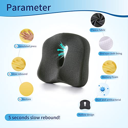 Memory Foam Seat Chair Cushion for Relieves Back Sciatica Pain Tailbone Pain Coccyx Degenerating Disc Orthopedic Osteoarthritis Prostate Cushion Low Back Pain Cushion Hip Shaping (Dark Gray)