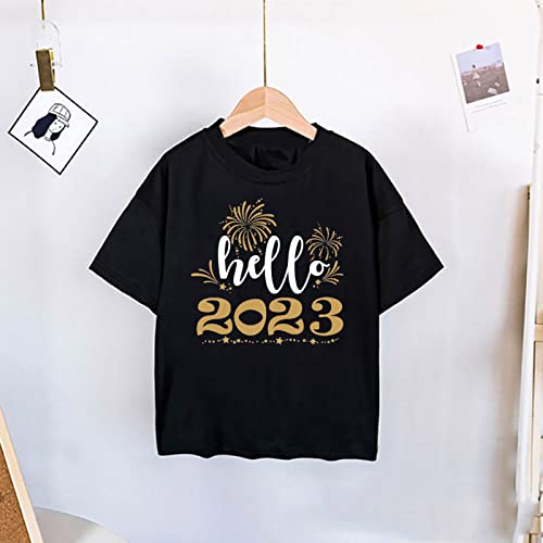 New Years Eve Party Supplies Kids NYE 2023 New Year T Shirt Top Boys Dress Shirt Set (Black, 12-18 Months)