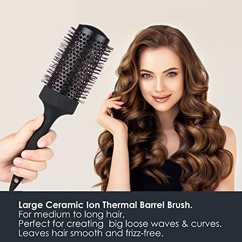 Large Ceramic Round Brush for Blow Drying, 2.9 Inch Ionic Thermal Barrel Hairbrush for Women Blowout, Styling, Curling, Smoothing, Straightening Medium to Long Wavy or Curly Hair