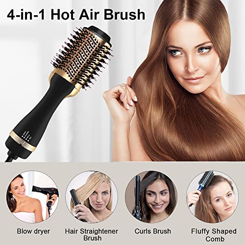 FVW One Step Blow Dryer Brush , 4-in-1 Hair Dryer Brush with 3-Adjustable Temperature , Hot Air Brush for Hair Fast Drying, Straightening and Curling, Salon