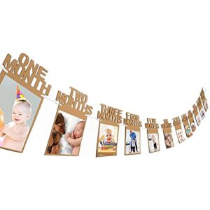 IMETBOX First Birthday Photo Banner Kraft - 1st Birthday Photo Banner from Newborn to 12 Months for 6-7 Inch Photo - Photo Banner for 1st Birthday Girl, Boy, No Pre-strung, 8.9*5.3 Inch