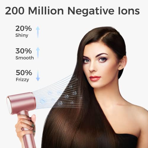 Tensky Hair Dryer, Blow Dryers with 110,000 RPM Ionic High-Speed Brushless Motor for Fast Drying 200 Million Thermo-Control Hairdryer with Magnetic Nozzle NO Heat Damage Quiet for Home Travel