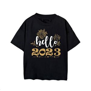 new years eve party supplies kids nye 2023 new year t shirt top boy athletic (black, 3-4 years)