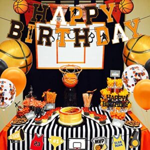 Basketball Birthday Party Decorations Supplies for Boys - Sports Basketball Theme Happy Birthday Banner Cake Topper Balloons Party Pack- Game Day Themed Birthday Baby Shower Photo Props Party Supplies