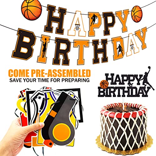 Basketball Birthday Party Decorations Supplies for Boys - Sports Basketball Theme Happy Birthday Banner Cake Topper Balloons Party Pack- Game Day Themed Birthday Baby Shower Photo Props Party Supplies