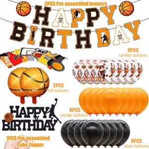 Basketball Birthday Party Decorations Supplies for Boys - Sports Basketball Theme Happy Birthday Banner Cake Topper Balloons Party Pack- Game Day Themed Birthday Baby Shower Photo Props Party Supplies