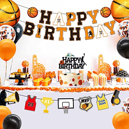 Basketball Birthday Party Decorations Supplies for Boys - Sports Basketball Theme Happy Birthday Banner Cake Topper Balloons Party Pack- Game Day Themed Birthday Baby Shower Photo Props Party Supplies