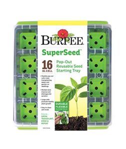 burpee superseed seed starting tray | 16 xl cell | reusable & dishwasher safe | for starting vegetable seeds, flower seeds & herb seeds | indoor grow kit for deep-rooted seedlings