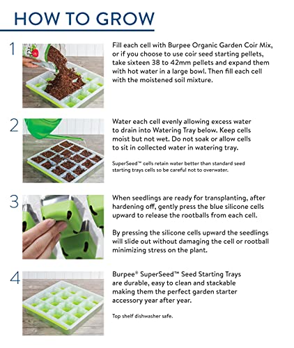 Burpee SuperSeed Seed Starting Tray | 16 XL Cell | Reusable & Dishwasher Safe | for Starting Vegetable Seeds, Flower Seeds & Herb Seeds | Indoor Grow Kit for Deep-Rooted Seedlings