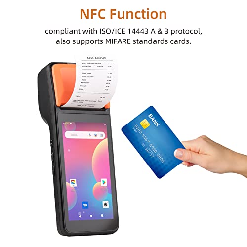 Bisofice POS Receipt Printer Android 8.1 1D/2D Barcode Scanner PDA Terminal 3G WiFi BT Communication with 5.0" Touchscreen 58mm Width/NFC Thermal Label Printing for Supermarket Restaurant (NFC PDA)