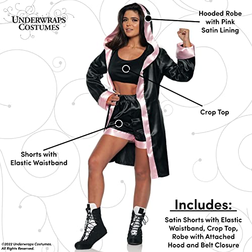 UNDERWRAPS Satin Boxing Costume - Couple's Two Piece Boxer Halloween Costume Set, Women's Knockout Pink Boxer Robe, Top & Short set for Women, Medium (8-10)