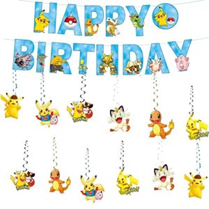 poke-mon birthday party supplies,Cute Animation themed Birthday Banners and Hanging Swirls,Boys and girls for birthday party supplies