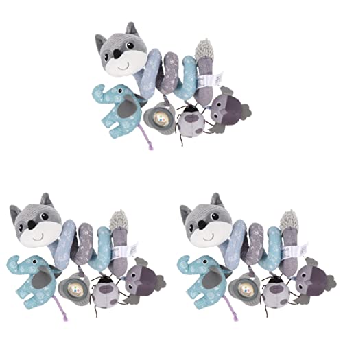 Kisangel 3pcs Cot Mobile Toy Plaything Around Cognitive Pendant Bar Pram Infants Fox Hanging Plush Color Car Toys Musical Baby Interactive Activity Grey Crib with Rattles for Animal