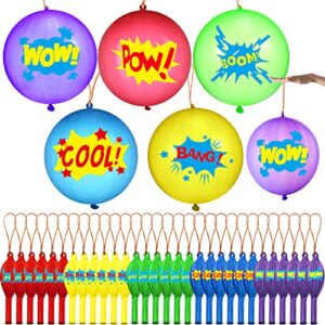 30 pcs large punch balloons party favors neon punching balloons 18 inch punch balls with rubber band heavy duty latex round bouncy balloons fun balloons for birthday gift wedding party (bright style)