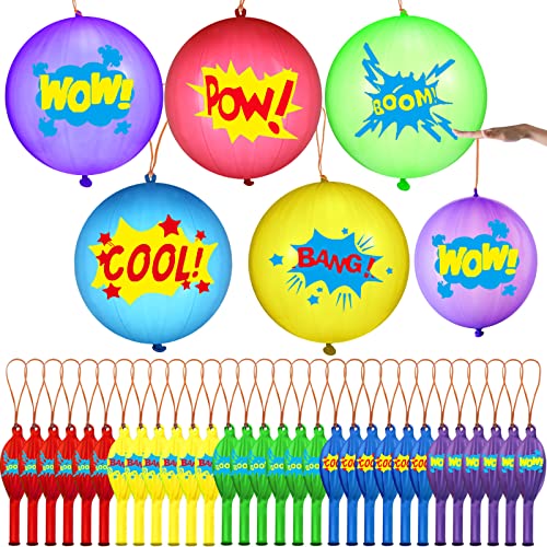 30 Pcs Large Punch Balloons Party Favors Neon Punching Balloons 18 Inch Punch Balls with Rubber Band Heavy Duty Latex Round Bouncy Balloons Fun Balloons for Birthday Gift Wedding Party (Bright Style)