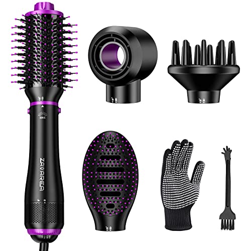 Hair Dryer Brush, 4-in-1 Hot Air Brush Blow Dryer - Straighten, Curl, Volumize & Dry in One Step, Negative Ion Blow Dryer Brush Hairbrush Blow Dryer Hair Styler with 4 Detachable Attachments, 3 Temps