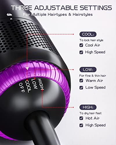 Hair Dryer Brush, 4-in-1 Hot Air Brush Blow Dryer - Straighten, Curl, Volumize & Dry in One Step, Negative Ion Blow Dryer Brush Hairbrush Blow Dryer Hair Styler with 4 Detachable Attachments, 3 Temps