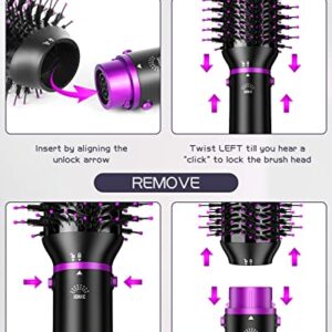 Hair Dryer Brush, 4-in-1 Hot Air Brush Blow Dryer - Straighten, Curl, Volumize & Dry in One Step, Negative Ion Blow Dryer Brush Hairbrush Blow Dryer Hair Styler with 4 Detachable Attachments, 3 Temps