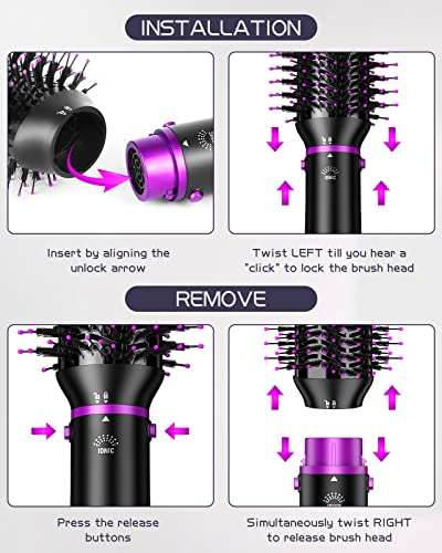 Hair Dryer Brush, 4-in-1 Hot Air Brush Blow Dryer - Straighten, Curl, Volumize & Dry in One Step, Negative Ion Blow Dryer Brush Hairbrush Blow Dryer Hair Styler with 4 Detachable Attachments, 3 Temps