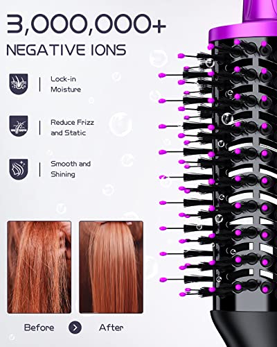 Hair Dryer Brush, 4-in-1 Hot Air Brush Blow Dryer - Straighten, Curl, Volumize & Dry in One Step, Negative Ion Blow Dryer Brush Hairbrush Blow Dryer Hair Styler with 4 Detachable Attachments, 3 Temps