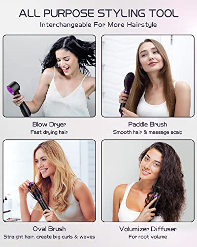 Hair Dryer Brush, 4-in-1 Hot Air Brush Blow Dryer - Straighten, Curl, Volumize & Dry in One Step, Negative Ion Blow Dryer Brush Hairbrush Blow Dryer Hair Styler with 4 Detachable Attachments, 3 Temps