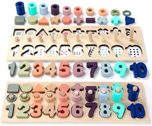 bekilole wooden number puzzle for toddler activities - montessori toys for toddlers shape sorting counting game for age 3 4 5 year olds kids - preschool math learning toys for toddlers