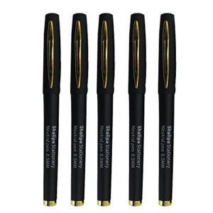 shalipa liquid ink rollerball pens 5 pack black roller ball pen 0.5mm ball pen writing pen for students' office (gold)